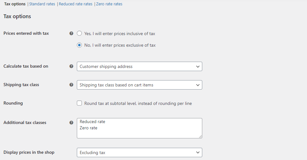 WooCommerce Tax Options